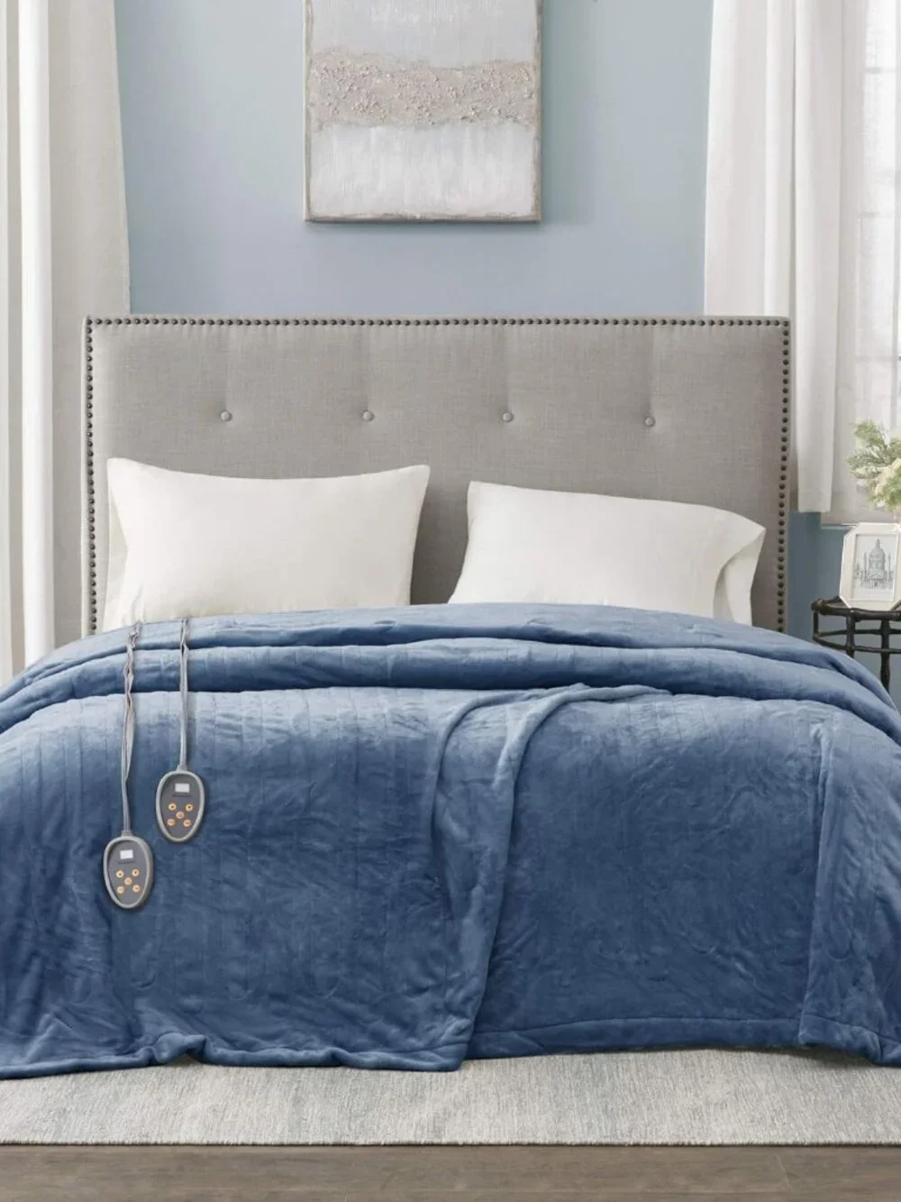 Beautyrest Heated Plush Secure Comfort Blanket- TWIN - Blue 62 in x 84 in